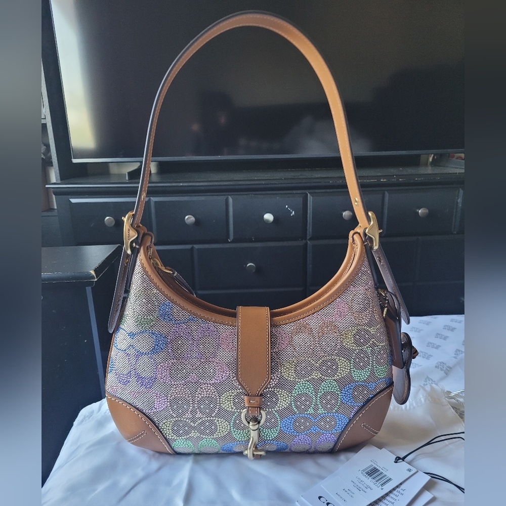 Coach Hampton Hobo In Rainbow Candy Crystal Signature Canvas